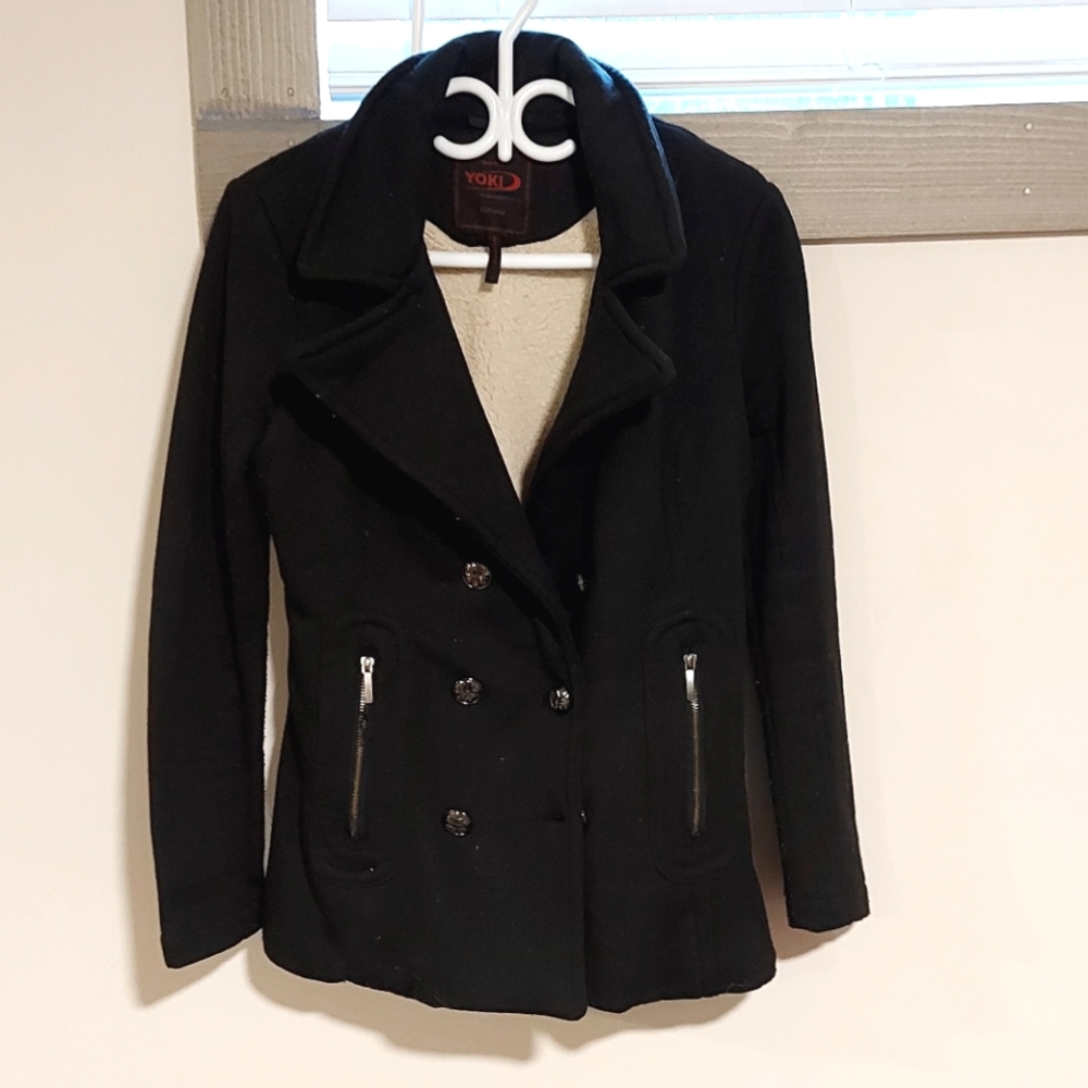 Yoki Women's Black Peacoat